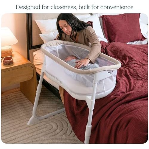 HALO® BassiNest® Lite – Breathable Baby Bassinet Slides Over Bed with Mesh Walls for Airflow & Visibility, Lowering Wall for Easy Access, Portable & Lightweight, Fits Most Beds
