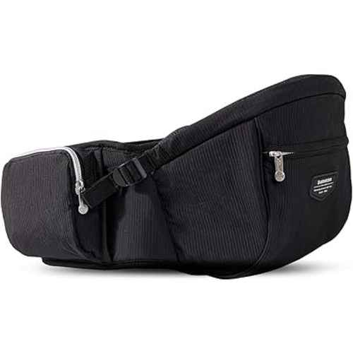 Sunveno Hip Baby Carrier with Seat,Ergonomic Baby Hip Carrier, Front-Facing Baby Holder, Anti-Slip Seat Surface, Wide and Adjustable Waistband, Multiple Pockets, Newborn to Toddler up to 45lbs, Black