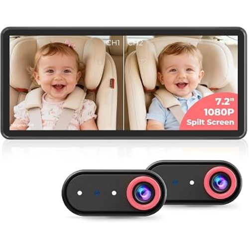 BM5PRO Dual Baby Car Camera, Blue 7.2" 1080P Monitor