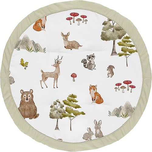 Sweet Jojo Designs Woodland Forest Animals Boy Girl Gender Neutral Unisex Baby Play Mat Tummy Time Activity Infant Playmat Playpen Tent Teepee Floor Animal Friends Brown Bear Hedgehog Deer Watercolor