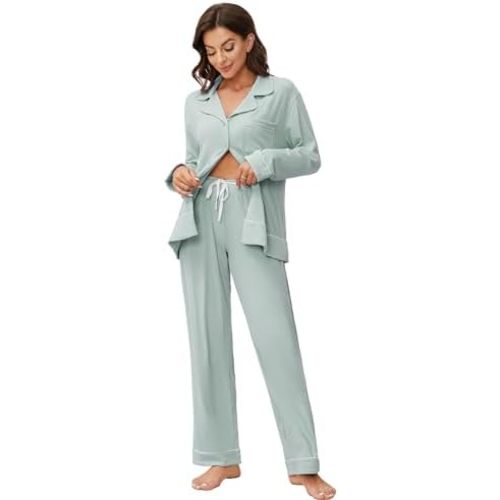 HEARTNICE Women Soft Pajama Sets, Long Sleeve knit Sleepwear Button Up 2-Piece Pjs Lounge Sets