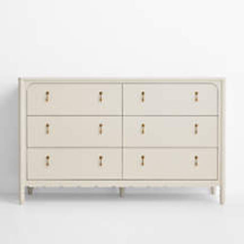 Beatrix 55" Linen Wood Wide 6-Drawer Kids Dresser