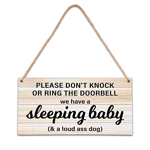 Baby Sleeping Sign - Do Not Knock Or Ring Doorbell, Rustic Hanging Sign For Front Door, Nursery Home Bedroom-B06