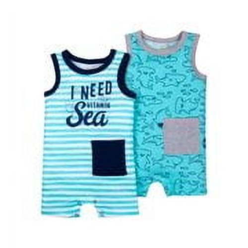 Little Star Organic Baby Boy 2 Pk Sleeveless Rompers, Size Newborn - 24 Months