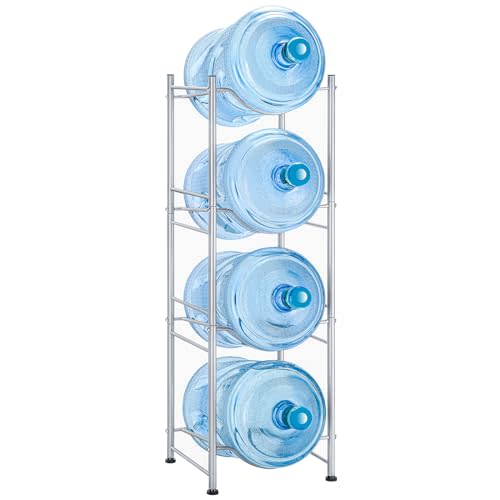 MOOACE 4-Tier Water Jug Rack, 5 Gallon Detachable Water Bottle Holder Organizer Storage Rack, Silver