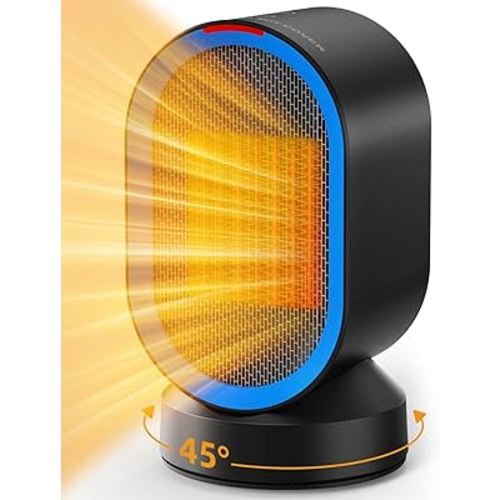TABYIK Space Heater Electric Space Heaters for Indoor Use Small Portable Heater 45° Oscillating Personal Heater for Bedroom Home Office (Black)