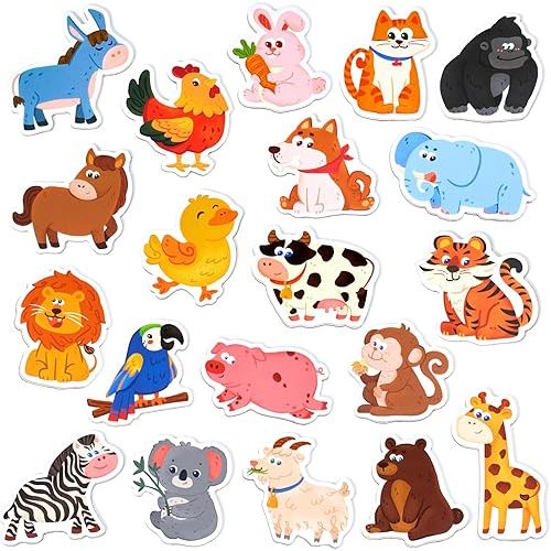 JoyCat Wooden Fridge Magnets for Toddlers, 20 Cute Animals Refrigerator Magnets for Kids, Full Back Magnetic Toys, Fun Educational Baby Learning Gifts for 2 3 4 5 Years Old