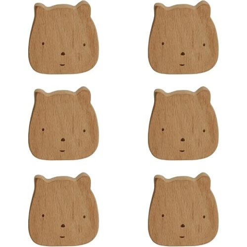 MOROBOR 6PCS Brown Bear Shaped Wooden Knobs Single Hole Beech Wood Handles Cupboard Cabinet Pulls for Chest of Drawers with Screws& Expansion Tube