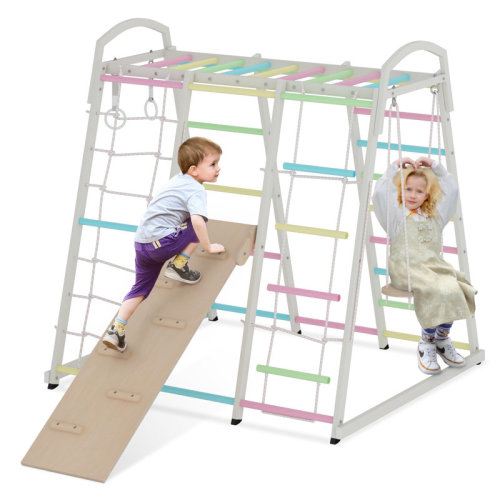 Nyeekoy Indoor Jungle Gym, 9-in-1 Kids Indoor Playground, Climbing Playset For Toddlers With Slide Swing Net Monkey Bars Rope Ladder, Metal Climber Toys For Boys Girls | Wayfair