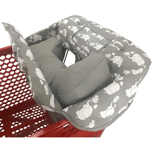 Soft Pillow Attached 2-in-1 Shopping Cart and High Chair Cover for Baby~Cotton Padded~Fold'n Roll Style~Portable with Free Carry Bag (Elephant)