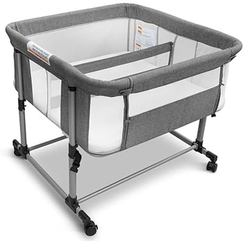 Cheermomo Twin Bassinet for 2 Babies, Double Bassinet for Twins, Baby Bassinet with Wheels, Full-Mesh Sides, 5-Height Adjustable, Portable and Stable Baby Crib for Newborns (Basic Grey)