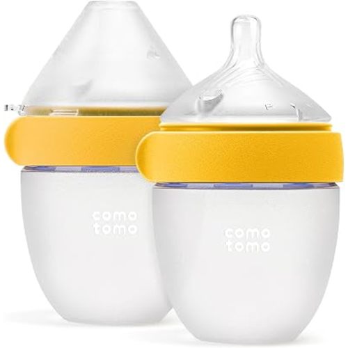 Comotomo (Gen 2) Silicone Baby Bottle, Yellow, 5oz, 2-Pack