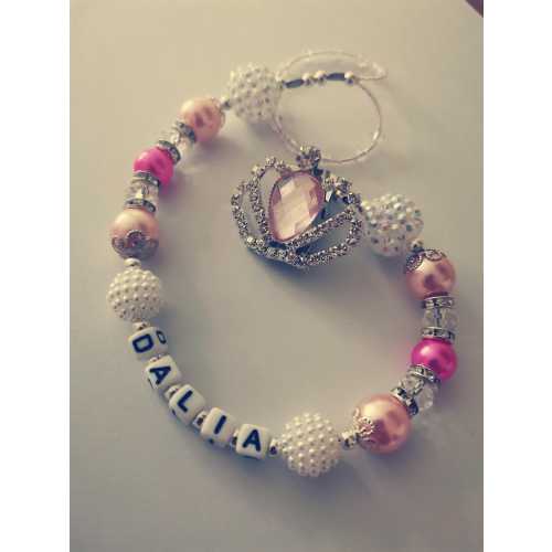 Personalised pink baby girls Christening keepsake dummy clip pacifier clip dummy saver custom name baby bling newborn baby gift pearls