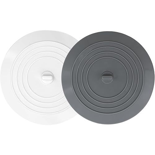 V-TOP Bathtub Drain Stopper 2 Pack, 5 inches Silicone Tub Stopper Shower Drain Cover, Bath Tub Plug Hair Stopper,Universal Flat Suction Renter Friendly Bath Accessories (White&Grey, 5 inch)