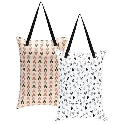ALVABABY 2 Pack Large Wet Dry Bag Waterproof Hanging Cloth Diaper with Double Zippered Pockets 25x18 inches 2HL04