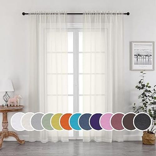 OWENIE Sheer Curtains 63 inch Length, Ivory Sheer Cutains 2 Panels Set for Bedroom/Living Room, Rod Pocket Voile Fimly Sheer Drapes, 2pcs, Each 42" W x 63" L