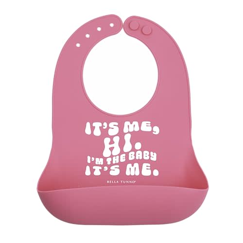 Baby Bib for Eating by Bella Tunno, Waterproof Silicone Bib with Large Food Catcher, Adjustable Fit for Babies 4-12 months & Toddlers 1-3 Years, Boys & Girls, It’s Me Hi