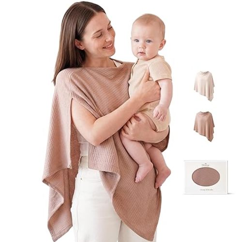 Konssy Nursing Cover for Breastfeeding, Soft & Breathable Privacy Poncho, Multi-Use Feeding Shawl, Comfortable & Portable Breastfeeding Cover for Women (Beige)