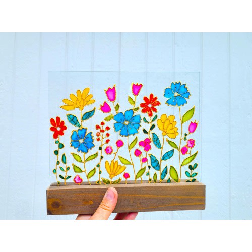 Colorful Wildflower Suncatcher, Stained Glass Style Window Art, Floral Acrylic Panel, Handmade Flower Garden Decor