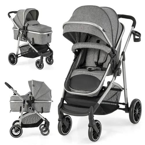 BABY JOY 2 in 1 Convertible Baby Stroller, High Landscape, Reversible Seat, Removable Footmuff, Adjustable Backrest & Canopy, Foldable Infant Pram Stroller, Gray