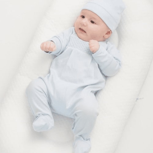 Essentials Solid Blue Smocked Footie