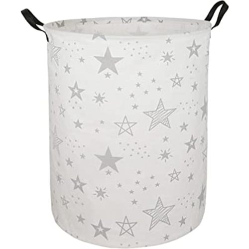 19.7 Inch Round Laundry Clothes Hamper Laundry Basket with Handles,Storage Organizer Bins Laundry Gift Basket for Room, Bedroom Decor (Grey Star)