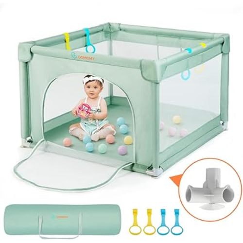 COMOMY Playpens for Babies and Toddlers, Small Baby Play Pens, Activity Center for Baby Safe and Non-Slip Baby Fence, Full Mesh Design, Indoor & Outdoor Kids Activity Center (Dark Green, 36"x36")