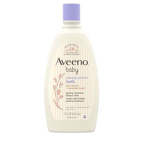 Aveeno Baby Nighttime Calming Comfort Bath, Body & Hair Wash with Relaxing Lavender & Vanilla Scents & Oat Extract, Tear-Free Formula, No added parabens, & Soap-Free, 12 fl. oz