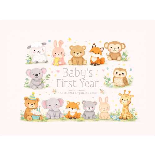 Baby's First Year Wall Calendar Undated 8.5 x 11" Milestone Tracker for Newborns Gift for Mom Baby Shower Keepsake Nursery Decor
