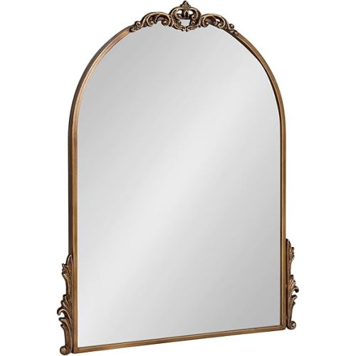 Kate and Laurel Myrcelle Traditional Arched Mirror; 21 x 26; Gold; Decorative Arch Mirror with Ornate Garland Detailing Along The Crown and Edges of The Frame