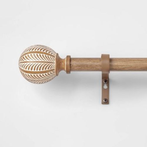 36"-66" Carved Light Woodtone Ball Curtain Rod Natural - Threshold™: Steel & Polyresin, Single Rod, Painted Finish