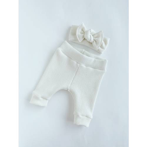Off White Ribbed Baby Leggings and Headband Set