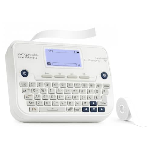 SUPVAN E12 Keyboard & Bluetooth Label Maker Machine | Rechargeable, Backlit Display, App with 30+ Fonts & 660+ Icons, Minimal Margin, Inkless, for School, Office, Home