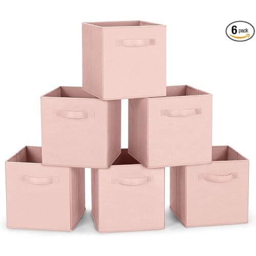 MaidMAX Fabric Storage Bins 10.5×10.5×11, Foldable Cloth Cube Storage Bins for Home Bedroom Closet Drawers Organizer, Pink, Set of 6
