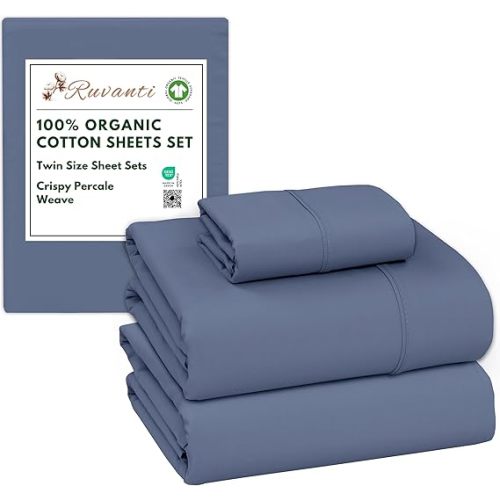 RUVANTI 100% Organic Cotton Sheets Twin Size, Percale Weave, GOTS Certified, 3-Piece Set, Deep Pocket 15", Crisp & Breathable, Soft Durable Bedding, Sábanas Algodón Orgánico – Wild Wind