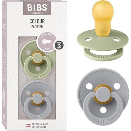Bibs Colour Pacifier 2-Pack | BPA Free Soother, Round Nipple. Natural Rubber Latex,