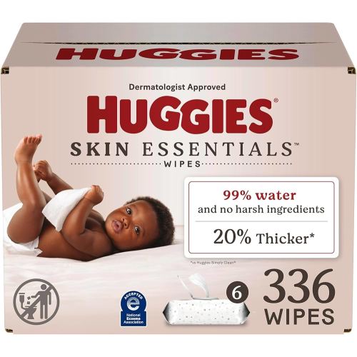 Huggies Skin Essentials Baby Wipes, Hypoallergenic, 99% Water, 6 Flip Top Packs (336 Wipes Total)