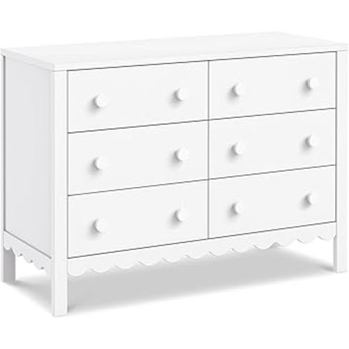 Davinci Sammy Scallop 6-Drawer Dresser for Nursery - GREENGUARD Gold Certified - Wooden Double Chest of Drawers for Kids, Boys & Girls - Baby Dresser for Kids Bedroom & Living Room - White