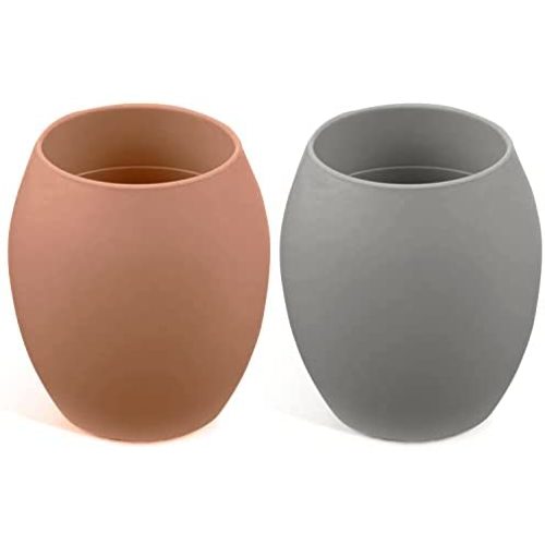 Silicone Baby Tiny Cups for Infant’s First Stage Training, Developed by Feeding Specialist to Fit Baby’s Mouth and Hands 3 Months+ (3 OZ) (Sunrise / Cool Gray)