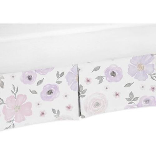 Sweet Jojo Designs Girl Baby Crib Bed Skirt Watercolor Floral Purple Pink and Grey