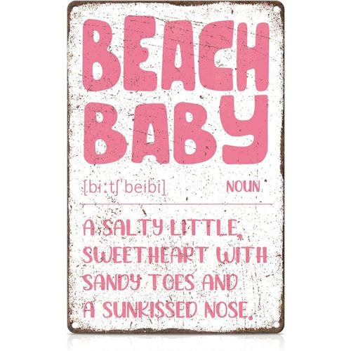 UBIMKW Beach Baby Metal Tin Sign,A Salty Little Sweetheart Sign