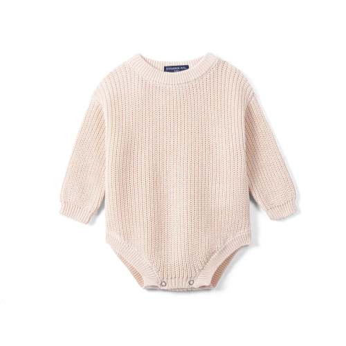 Long Sleeve Classic Chunky Knit Baby Romper in Beige