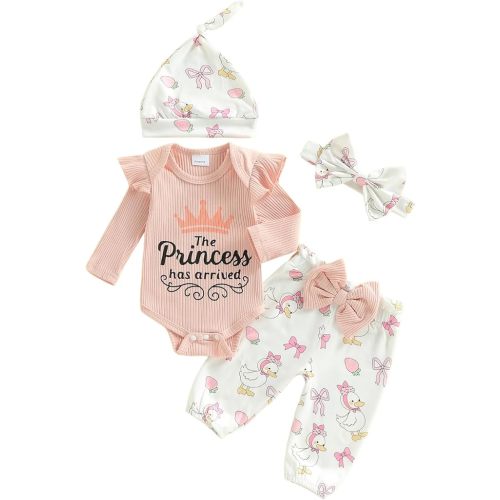 Hello World Newborn Outfit Baby Girl Going Home Outfit Ruffle Ribbed Romper Top Floral Pants Set Cute Summer Clothes