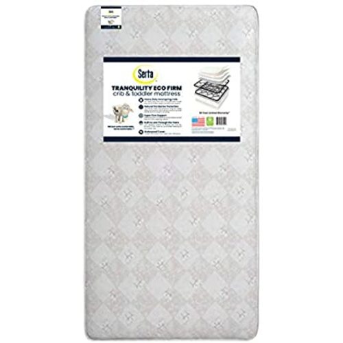 Serta Tranquility Eco Firm Innerspring Crib and Toddler Mattress |Waterproof | GREENGUARD Gold Certified | Trusted 50 Year Warranty | Made in The USA