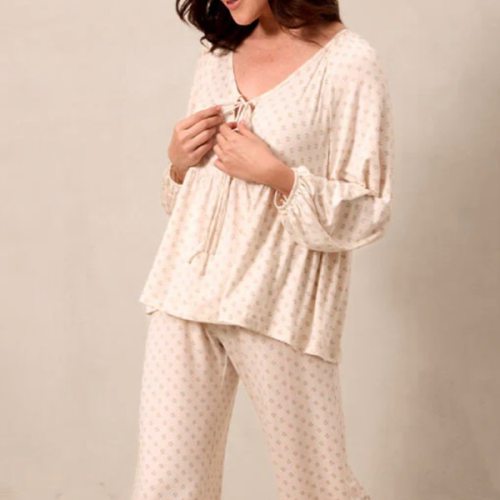 Blush Floret Tie-Top Long-Sleeve Women’s Sleep Set