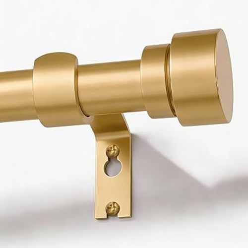 Modern Gold Curtain Rods for Windows 28 to 48 Inches Adjustable Length Heavy Duty 1" Diameter Window Curtain Rod with Decorative Finials for Outdoor Bedroom Kitchen Living Room