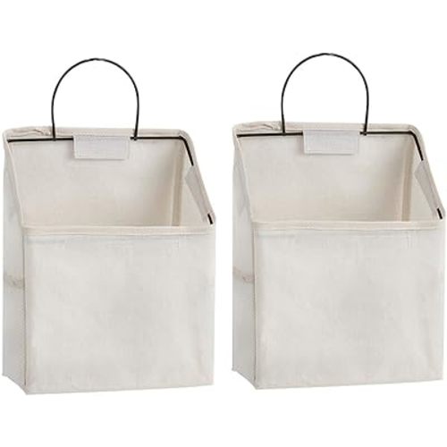 RUIPBOTE Wall-Hanging Storage Bags, Desktop Organizer Basket Cotton Linen Hanging Storage Basket for Kitchen,Bderoom,Living Room (#2 White)