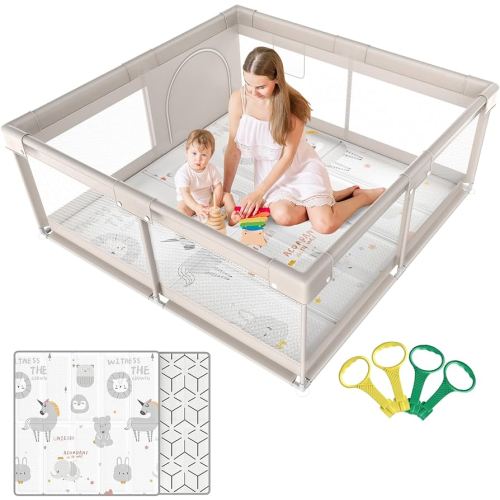 ZEEBABA Baby Playpen with Mat, 59x59 in Playpen for Babies and Toddlers, Play Pen for Kids, Play Yard for Infants with Gate
