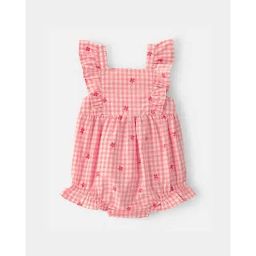 Baby Girl Gingham Flower Romper - Pink | Carter's