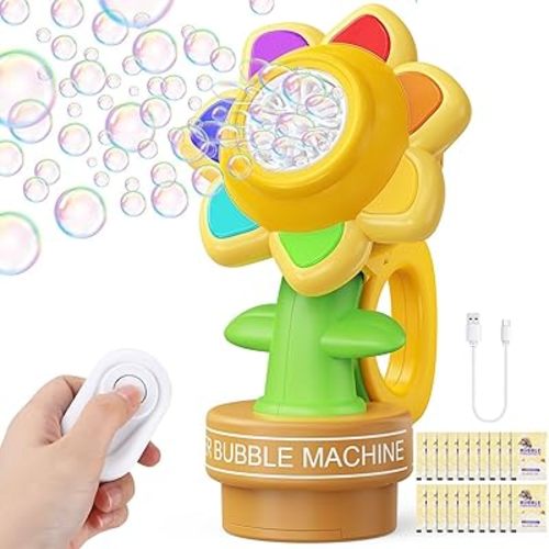 Yunaking Remote Control Flower Bubble Machine for Kids Toy Ages 3 4 5 6 7 8